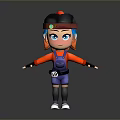 Game Movie Character Cartoonish with Red Blue Hair Black Cap Blue Overalls 33 White Shoes