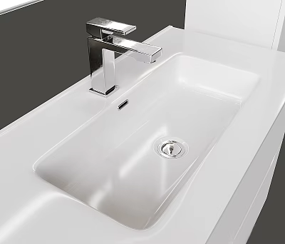 Modern White Bathroom Sink with Chrome Faucet and Sleek Design 3d model