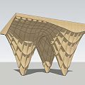Modern Wooden Geometric Structure With Grid Design And Triangular Base Support