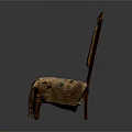 Traditional Leisure Chair Featuring Carved Wooden Backrest And Patterned Fabric Upholstery