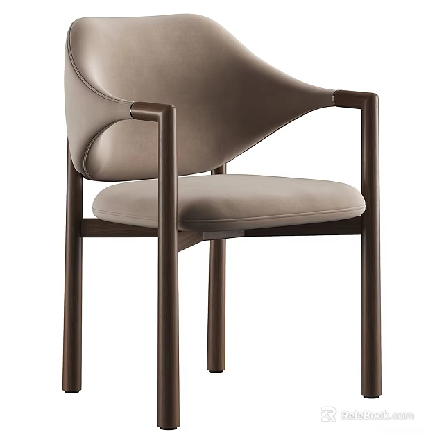Modern Light Brown Upholstered Leisure Chair With Wooden Frame And Armrests 3d model 