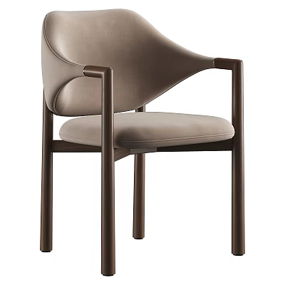 Modern Light Brown Upholstered Leisure Chair With Wooden Frame And Armrests 3d model