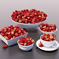 Fresh Juicy Ripe Strawberries in Various White Bowls and Containers