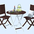 Round Wooden Table And Chair Set With Fruit Plates Cups And Bottle