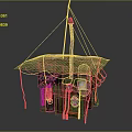 Handmade Small Building Model With Green Metal Roof Ropes Pole And Vintage Style Details