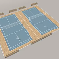 Two Blue Tennis Courts With Wooden Flooring and Spectator Seats For Sports Fitness