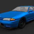 Blue Classic Sports Car With Black Wheels And Sporty Exterior Design