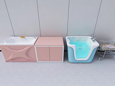 Essential Medical Equipment Patient Care Basins With Pink Blue Basin Cabinets And Mobile Trolley 3d model
