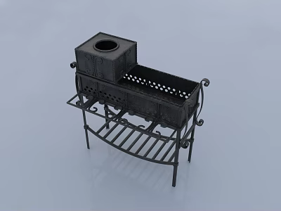 Black Metal Storage Rack With Decorative Legs Openwork Design And Containers 3d model