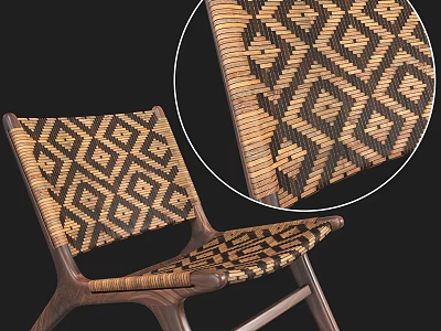 Stylish Leisure Chair with Woven Geometric Diamond Pattern and Solid Wooden Frame for Comfortable Seating 3d model