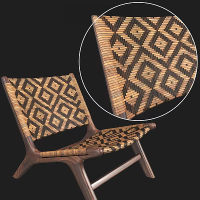 Stylish Leisure Chair with Woven Geometric Diamond Pattern and Solid Wooden Frame for Comfortable Seating 3d model