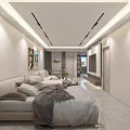 Modern Spacious Open Concept Living And Dining Room With Warm Furnishings And Minimalist Ceiling Design