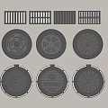 Various Circular Manhole Covers And Rectangular Grilles With Different Patterns 3d model