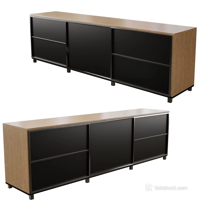 Modern Entryway Console Cabinet And Side Cabinet With Wooden Frame Black Panels Drawers And Doors 3d model 