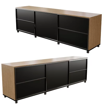 Modern Entryway Console Cabinet And Side Cabinet With Wooden Frame Black Panels Drawers And Doors 3d model