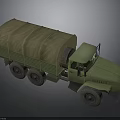 Green Military Truck With Canvas Covered Cargo Bed And Six Wheel Design