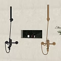 Stylish Black and Gold Wall Mounted Shower Systems with Niche Toiletries Green Plant and Robe