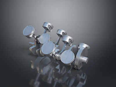 Metallic Shiny Engine Piston Connecting Rod Assemblies Mechanical Parts With Multiple Units 3d model
