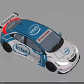 Intel Tirestone Blue White Red Racing Car With Rear Wing And Body Design