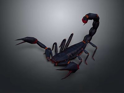 Realistic 3D Scorpion Model with Dark Blue Body Red Claws and Tail 3d model
