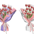 Decorative Ornament Arrangement with Pink Purple Wrapping Paper Tulips Bouquet and Ribbon Decoration
