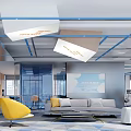 Stylish Modern Public Office Space Interior With Open Layout Yellow Chair And Gray Sofa
