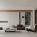 Modern Living And Dining Room Interior With Sofa Coffee Table Floor Lamp And Marble Wall