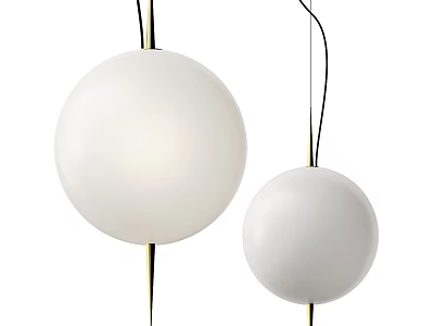 Two Modern White Round Pendant Lights With Black Cords And Gold Accents 3d model
