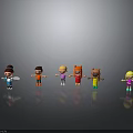 Cartoon Characters With Colorful Outfits Standing In Different Poses On Gray Background