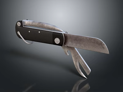 Durable Folding Knife With Silver Metal Blade And Black Carbon Fiber Handle 3d model
