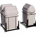 Kitchen Cabinet With Built In Gray Trash Bins On Black Metal Stands