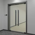 Modern Glass Double Doors With Metal Frame And Chrome Handles In Interior Space