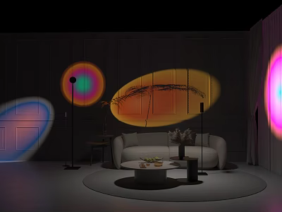 Modern Room Lighting Combinations With Colorful Light Projections And Sofa Area 3d model