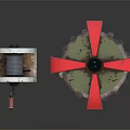 Rusty Metal Reel Device And Gear With Red Ribbons And Blue Center Ball