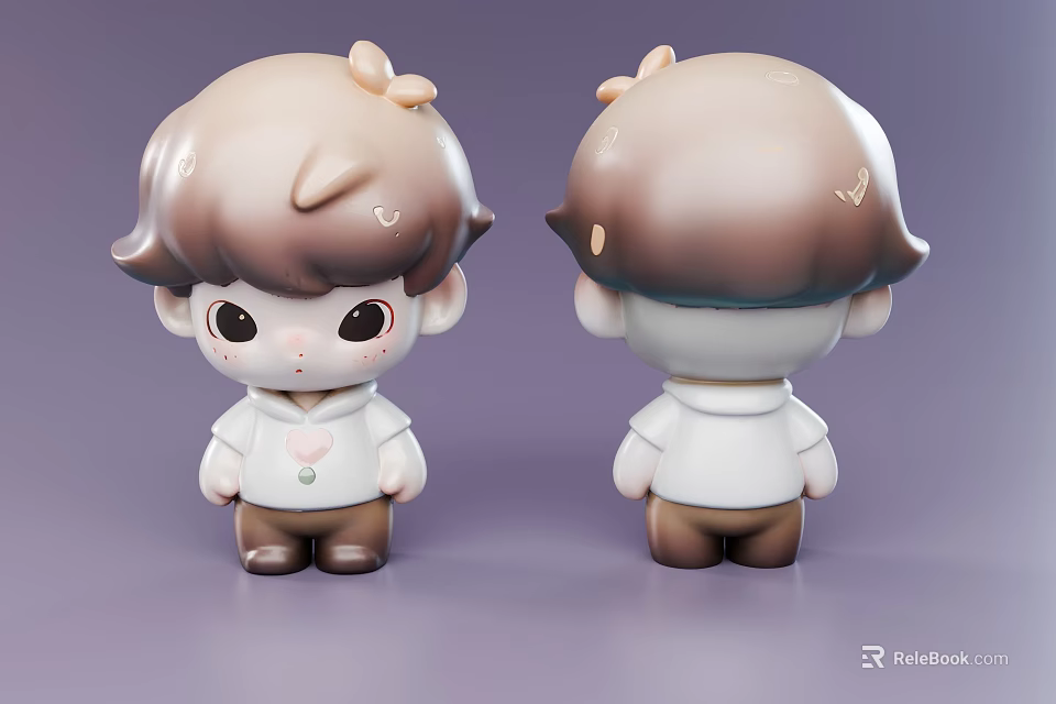 Game and Movie Chibi Character With Brown Hair Small Accessory White Shirt Front Back Views 3d model 