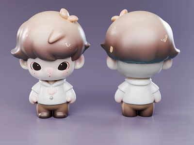 Game and Movie Chibi Character With Brown Hair Small Accessory White Shirt Front Back Views 3d model