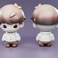 Game and Movie Chibi Character With Brown Hair Small Accessory White Shirt Front Back Views