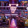 Modern Esports Gaming Cafe With Neon Lights High End Computers And Gaming Chairs