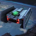 Futuristic Spaceship Flying Above Earth With Green Glowing Windows And Metallic Structure
