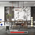 Modern study desk and chair combination chandelier bench floor lamp 3d model
