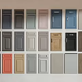 Various Colored Wardrobe Doors With Different Designs On Display Wall