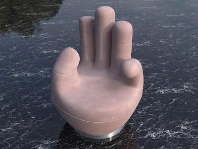 Unique Hand Shaped Light Pink Lounge Chair On Smooth Black Marble Floor 3d model