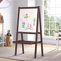 Wooden Kids Art Easel with Colorful Drawing Supplies and Bright Room Butterfly Sun Rainbow Artwork