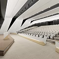 Modern Conference Room Interior Design With Tiered White Seats Lectern And Large Screen
