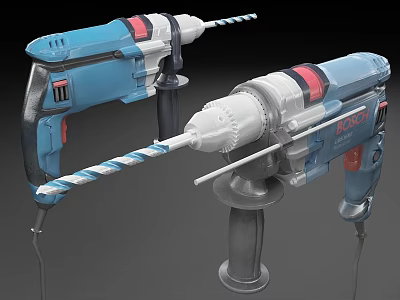 Two Blue Electric Power Drills With Metal Drill Bits For Professional Use 3d model