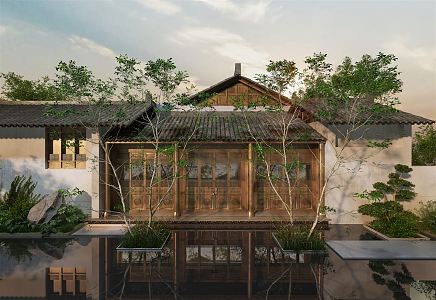 New Chinese Courtyard Landscape Waterscape Traditional West Sichuan Wooden Structure Residential Courtyard Roof Courtyard Landscape Courtyard Setches 3d model