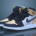 High Top Black Gold White Shoes With Nike Swoosh Logo And White Sole