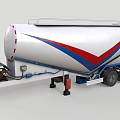 Functional Tanker Trailer For Liquid Transport With White Body Red Blue Stripes And Multiple Wheels