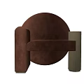 Modern Brown Single Seater Sofa with Circular Velvet Design and Metal Stand