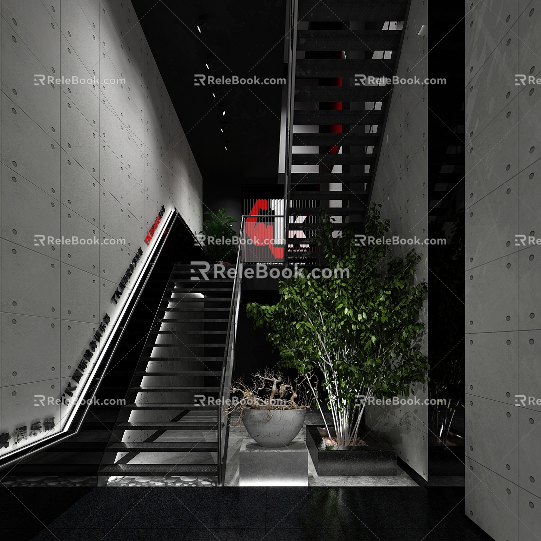 Gym Stairs Modeling Cement Wall Cement Brick Iron Stairs Stairs 3d model